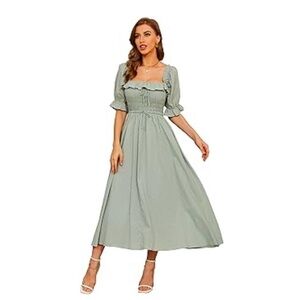 Puff Sleeve Midi Smocked Dress, Size Small